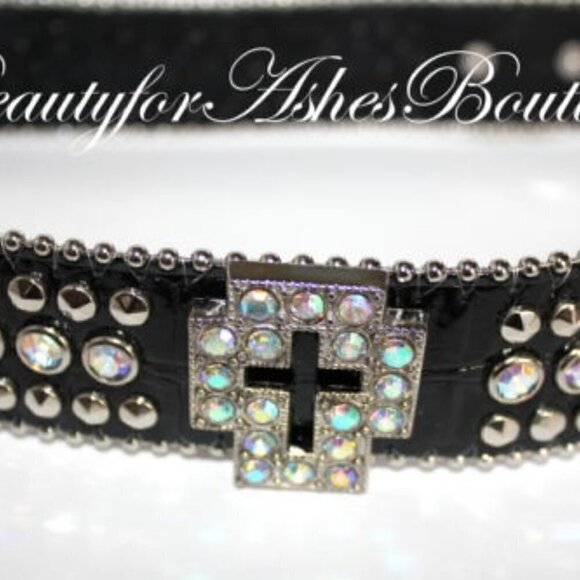 Western Black Bling Cross Belt & Buckle Aurora Borealis AB  display picture 2